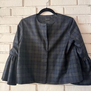 Zara Plaid Bell Sleeve Blazer